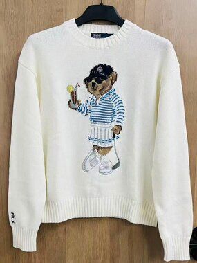 Polo Ralph Lauren Golf Bear White Crewneck Knit Sweater